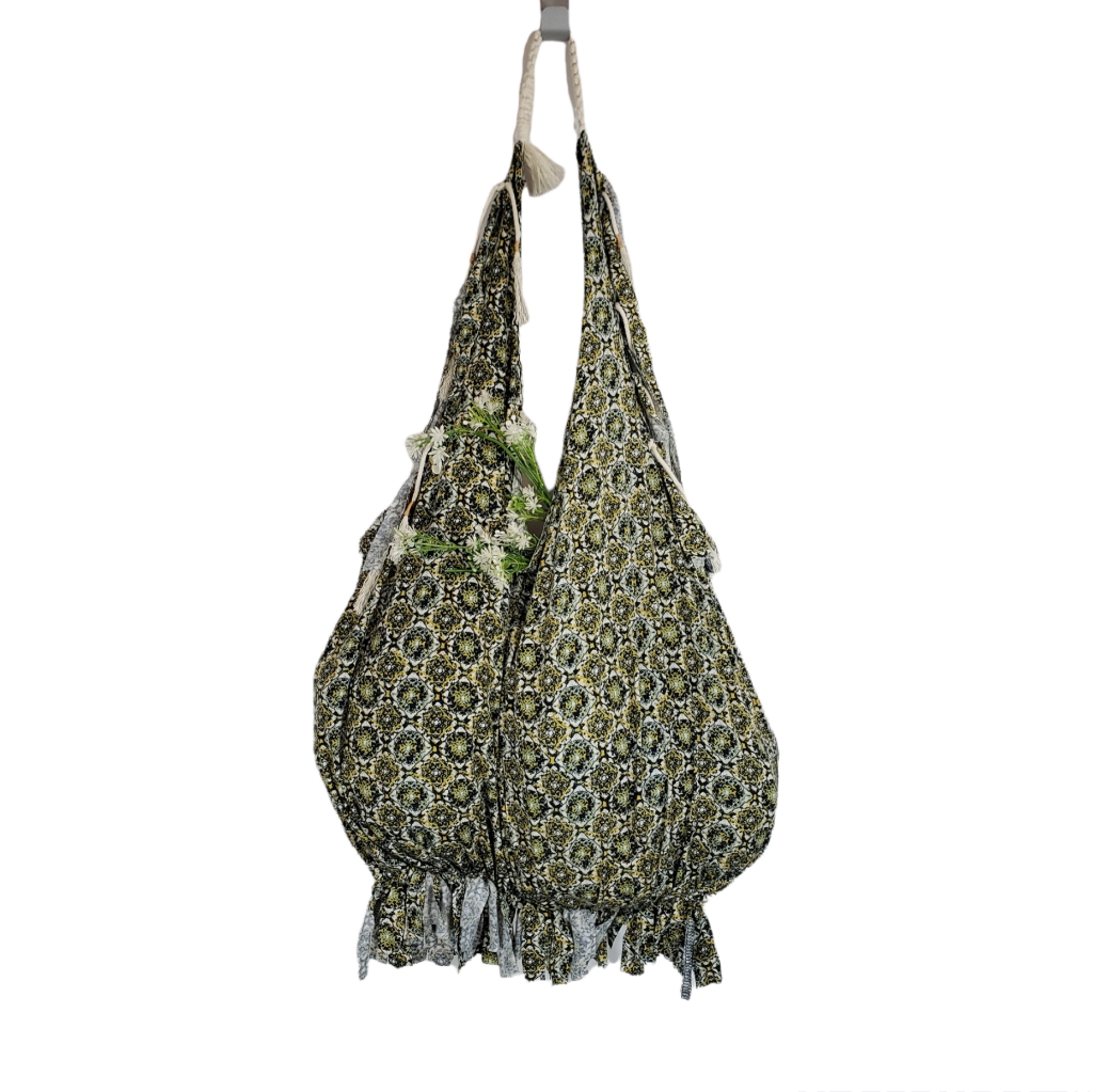 Handmade Upcycled Floral Shopping Beach T Shirt Bag With Macrame Handle